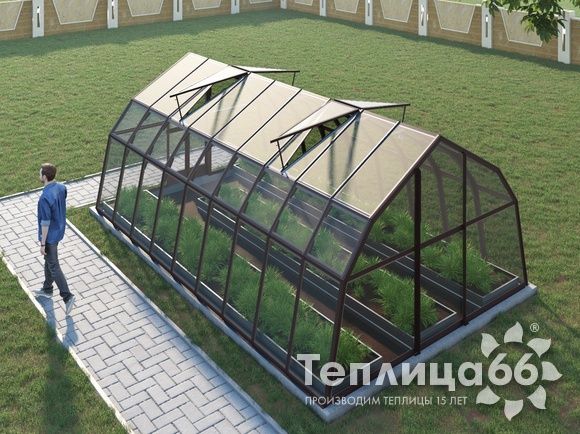 Теплица Рада Дунай под стекло, 3,5х6 метра, коричневая