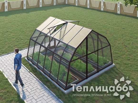 Теплица Рада Дунай под стекло, 3,5х4 метра, коричневая