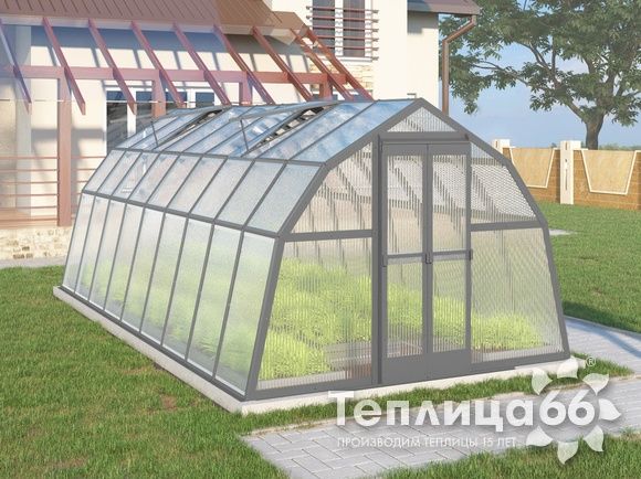 Теплица Рада Байкал из поликарбоната, 3x6 метров, графитовая